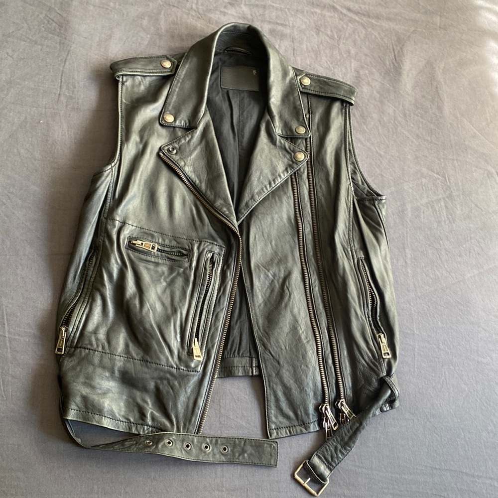 R13 soft black leather motorcycle vest